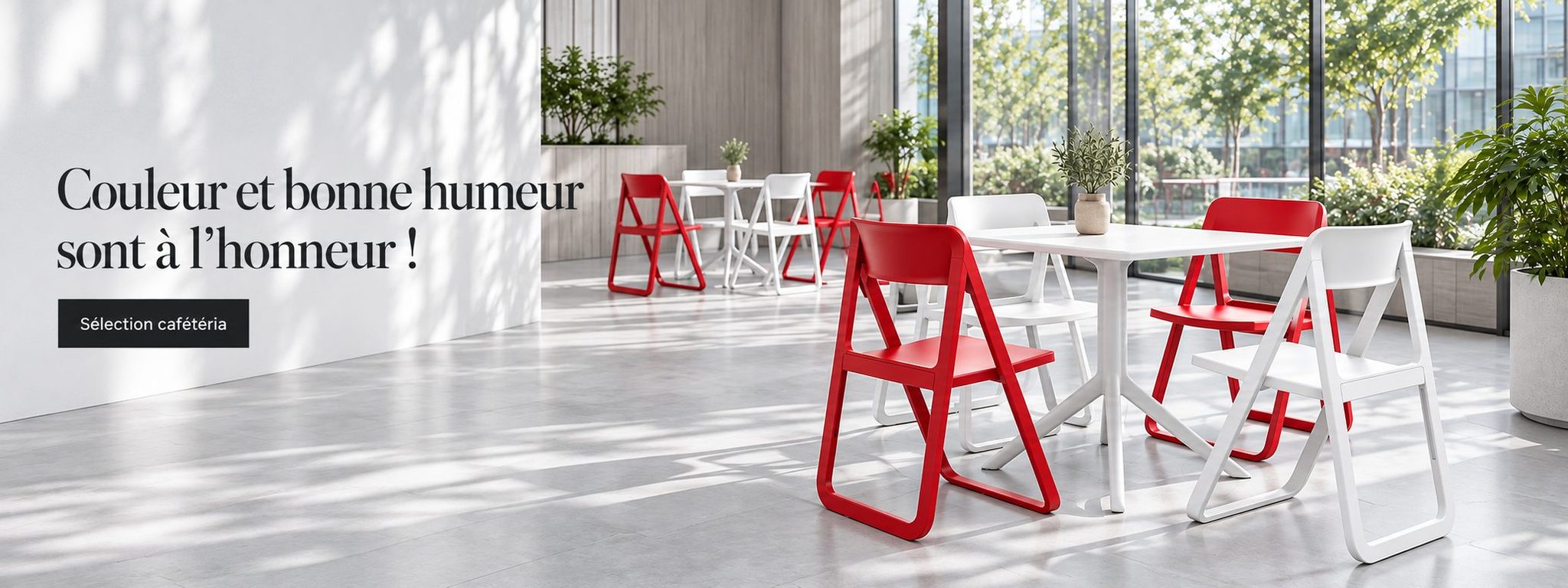 Mobilier de cafétéria coloré, chaises rouges et blanches CARAY
