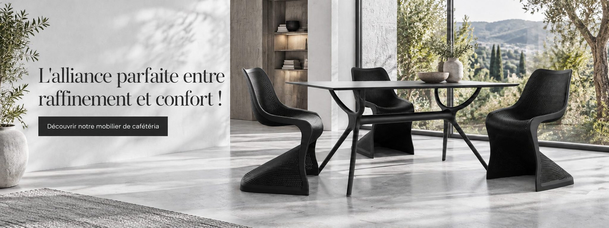 Mobilier de cafétéria design, chaises noires CARAY