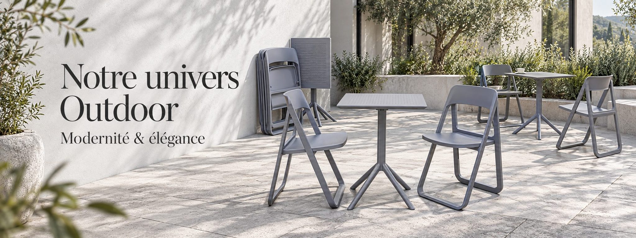 Mobilier outdoor pour terrasse, chaises grises CARAY